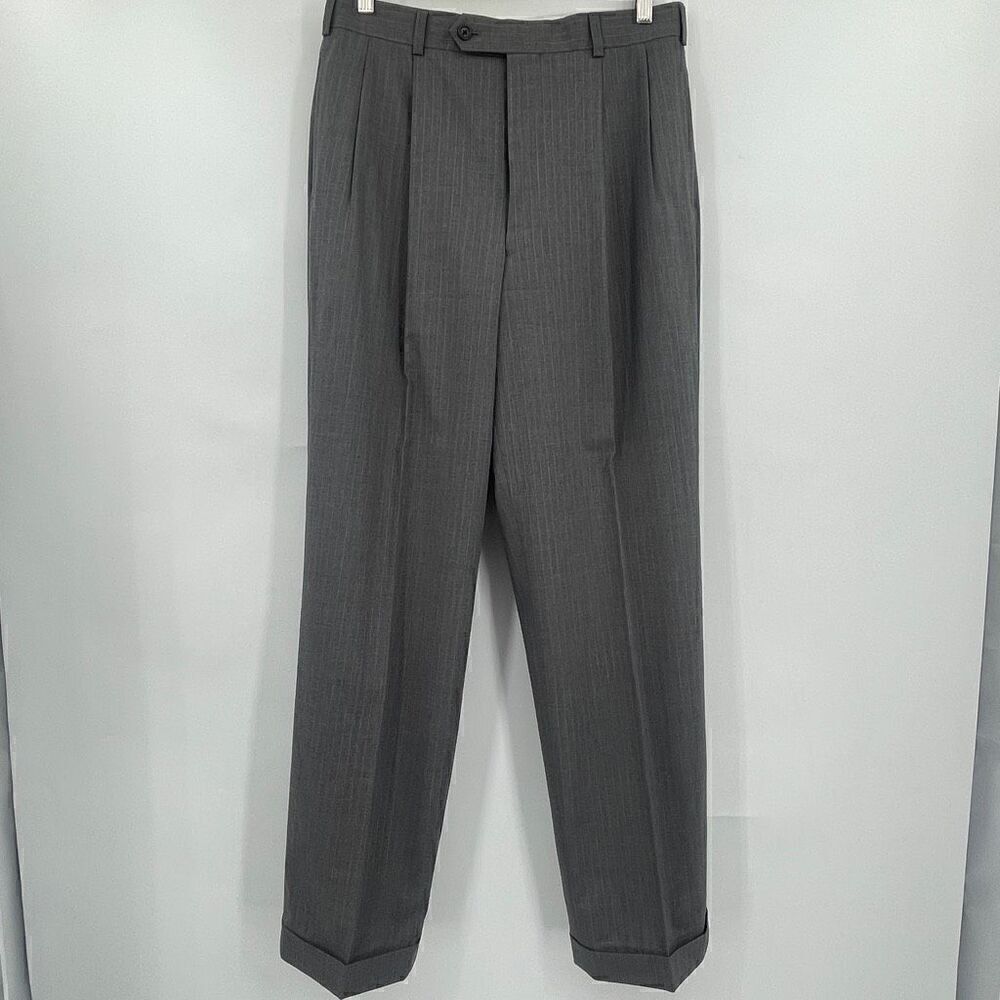Brooks Brothers Gray Striped Pleated Madison Fit Slack Dress Pants Size 40L/34W